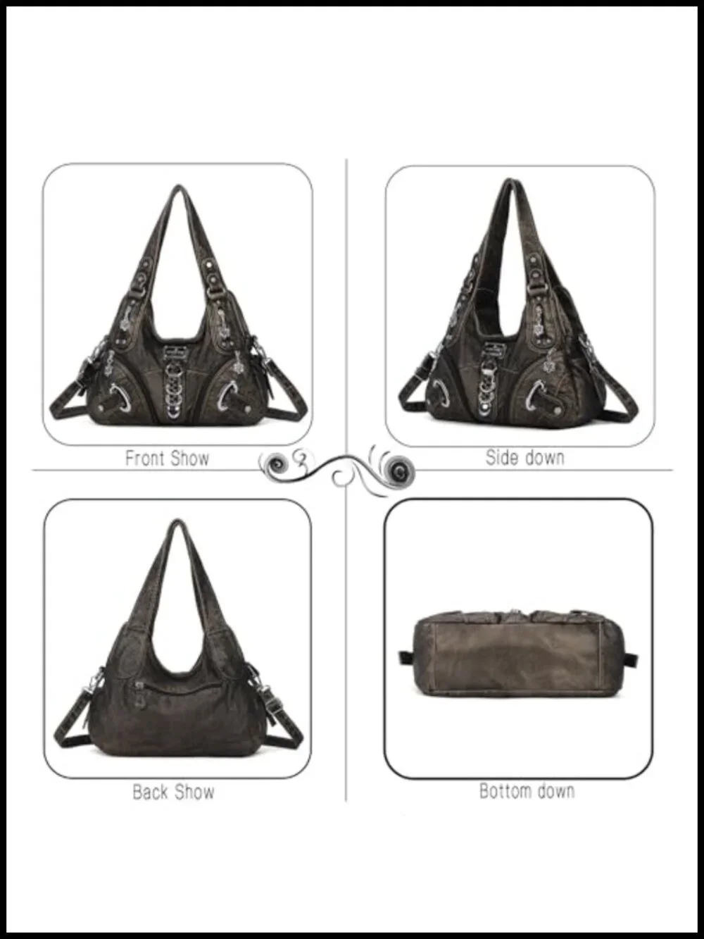 Hobo Shoulder Bag Washed PU Leather Convertible Satchel Purse Large